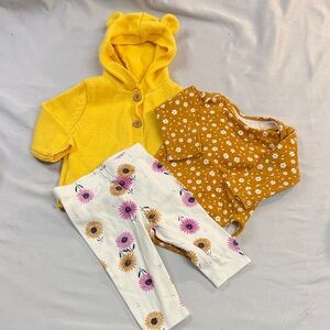 Pekkle - 3-piece 3 month - Yellow Hooded Cardigan and Floral Set
